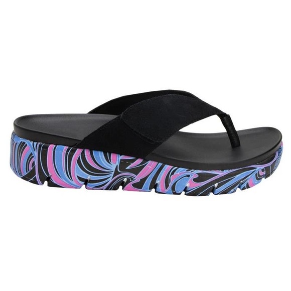 Alegria Astara I Got You Babe Black Purple Thong Platform Sandal Flip Flop 37 7 - Picture 2 of 10